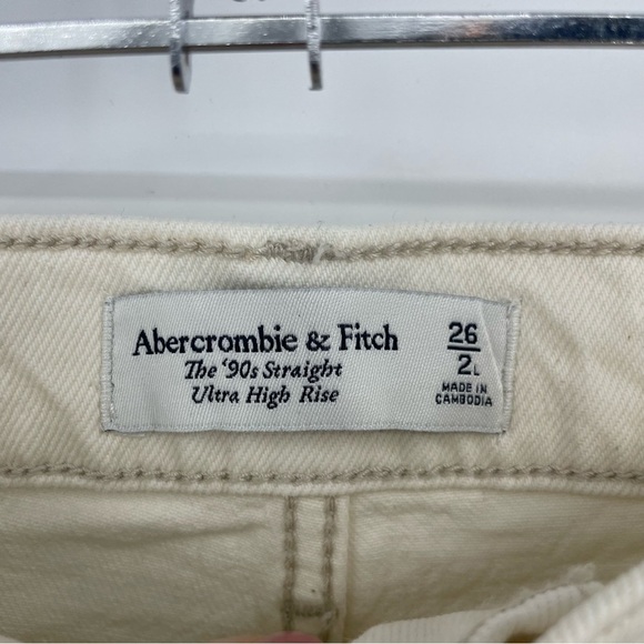 Abercrombie & Fitch ‘90s straight ultra high rise cream ivory Sz 26 2 raw hem - Picture 4 of 11